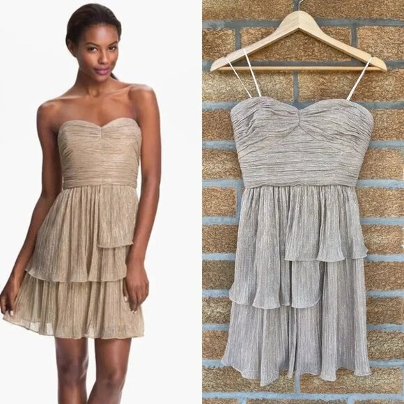 MAX & CLEO Rebecca' Ruched Metallic Dress 4 - Picture 1 of 14